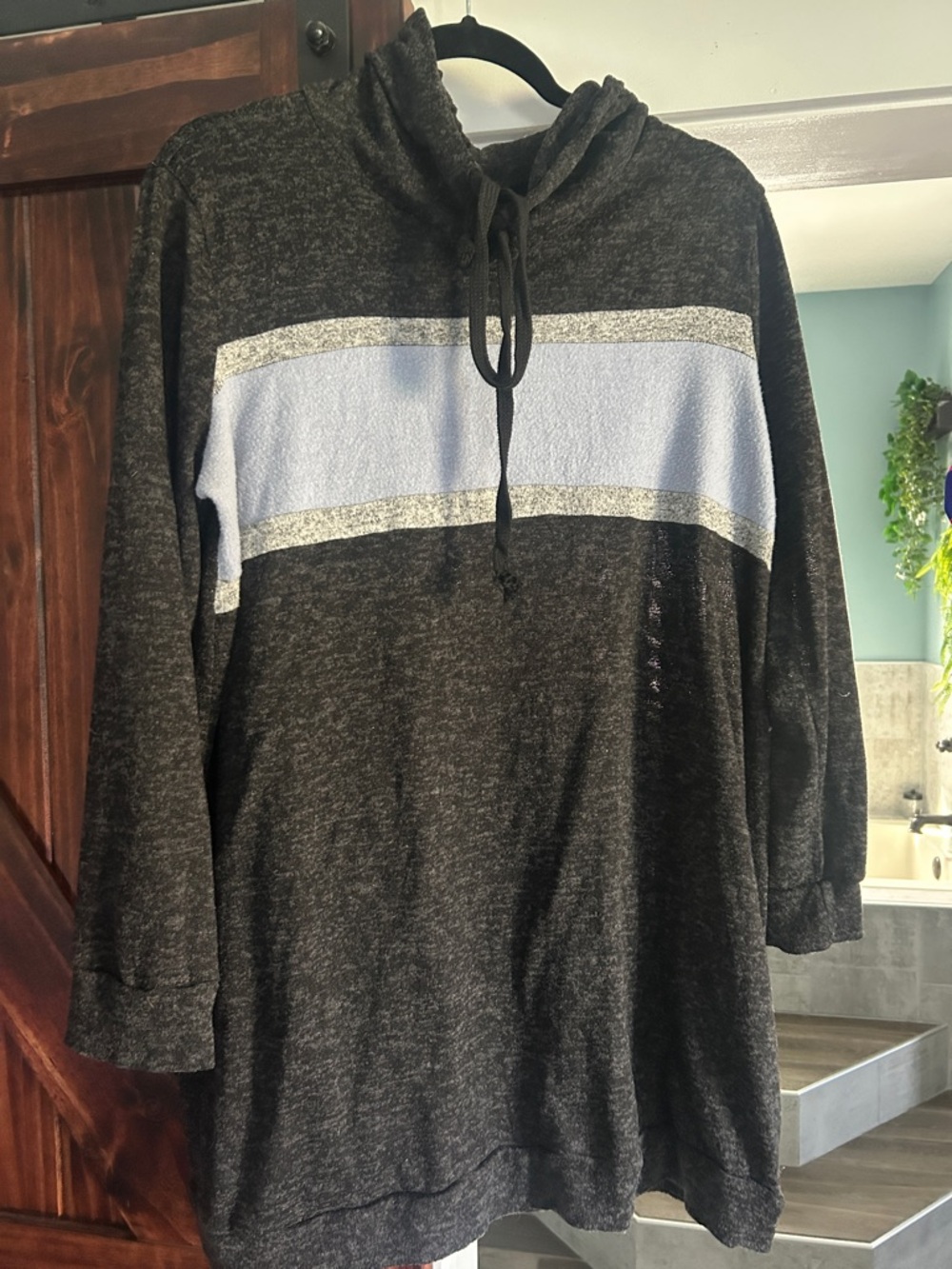 Charlotte Russe Black Tunic Sweatshirt with Light Blue and Silver Stripes